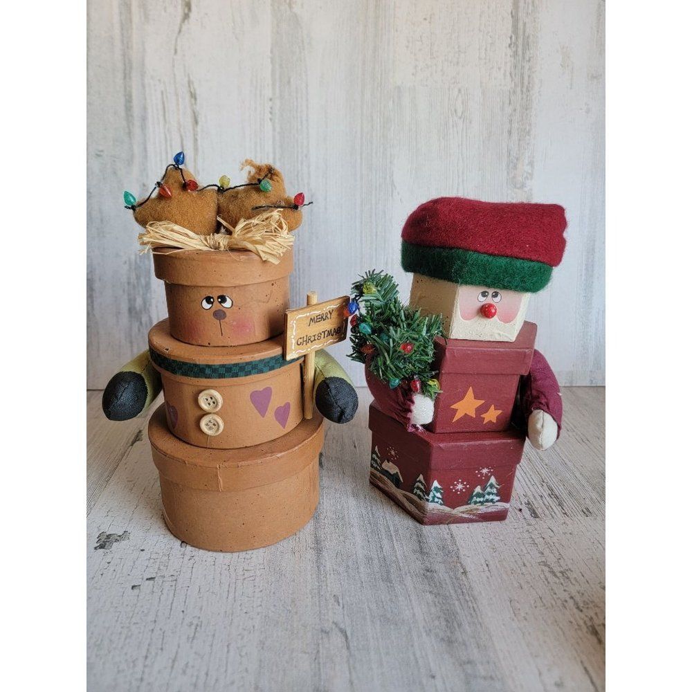 Unique Vintage Santa‎ Claus reindeer 3 compartment gift box set